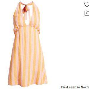 Linen Halter Dress In Pink - Orange Cabana Stripe